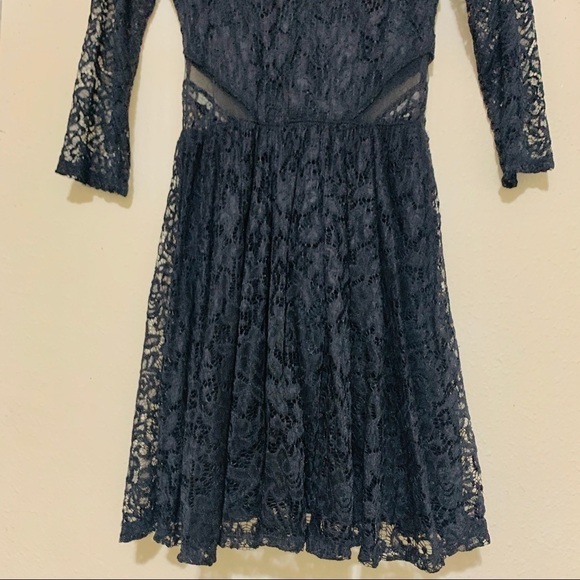 Abercrombie & Fitch Y2K Black Lace 3D Dress 3/4 Sleeves Whimsygoth romantic M - Picture 5 of 10